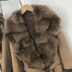 OFTBUY New Autumn Winter Long Top Clothes Irregularity Real Fox Fur Collar and Cuffs Wool Jacket Female Natural Fur Woolen Coat