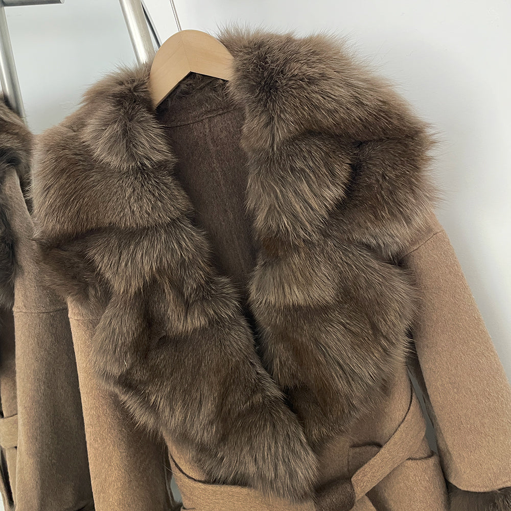 OFTBUY New Autumn Winter Long Top Clothes Irregularity Real Fox Fur Collar and Cuffs Wool Jacket Female Natural Fur Woolen Coat