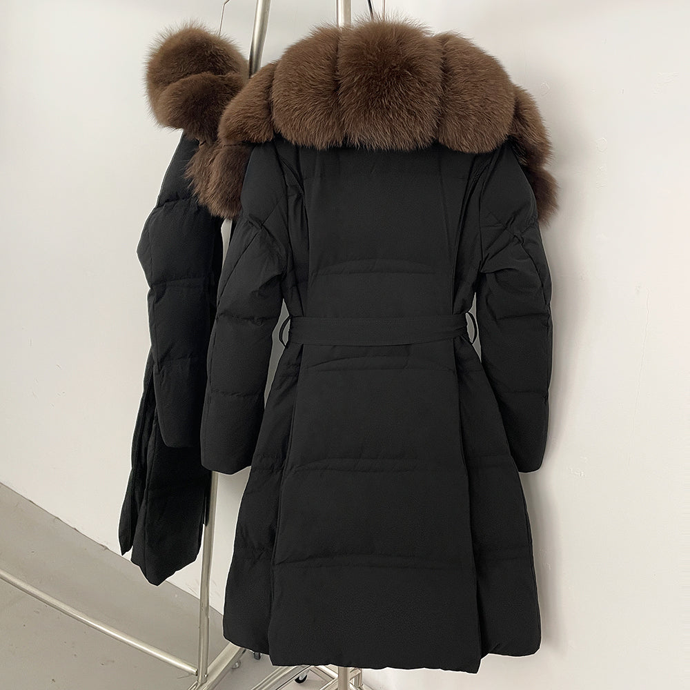 OFTBUY New Winter Thickened Clothes Women Long Big Natural Fox Fur Puffer Coat Female Real Fox Fur Fluffy White Duck Down Jacket