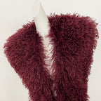 OFTBUY Women's Faux Mongolian Fur Vest Open Front Fluffy Faux Fur Waistcoat with Back Tie New Autumn Winter Outerwear Female