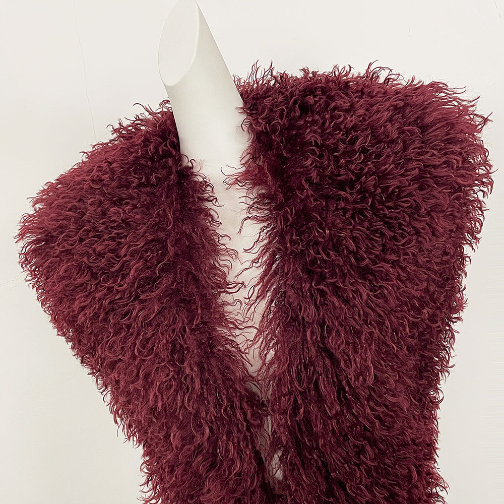 OFTBUY Women's Faux Mongolian Fur Vest Open Front Fluffy Faux Fur Waistcoat with Back Tie New Autumn Winter Outerwear Female