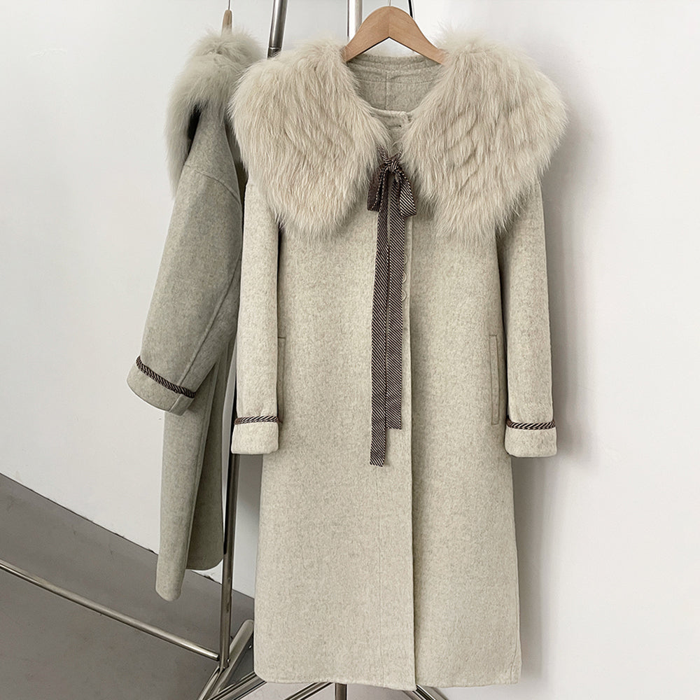 OFTBUY New Autumn Winter Clothes Women Long Real Fox Fur Wool Coat Female Natural Fur Collar Woolen Jacket Preppy Outerwear Lady