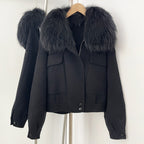 OFTBUY Short 100% Wool Coat Fahsion New Autumn Winter Real Fox Fur Top Clothes Women Natural Fur Cashmere Woolen Jacket Female