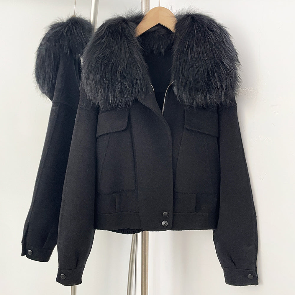 OFTBUY Short 100% Wool Coat Fahsion New Autumn Winter Real Fox Fur Top Clothes Women Natural Fur Cashmere Woolen Jacket Female