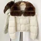 OFTBUY New Short Winter Clothing Women Thickened Warm Fluffy Raccoon Fur Puffer Jacket Female Real Fox Fur Collar Down Coat