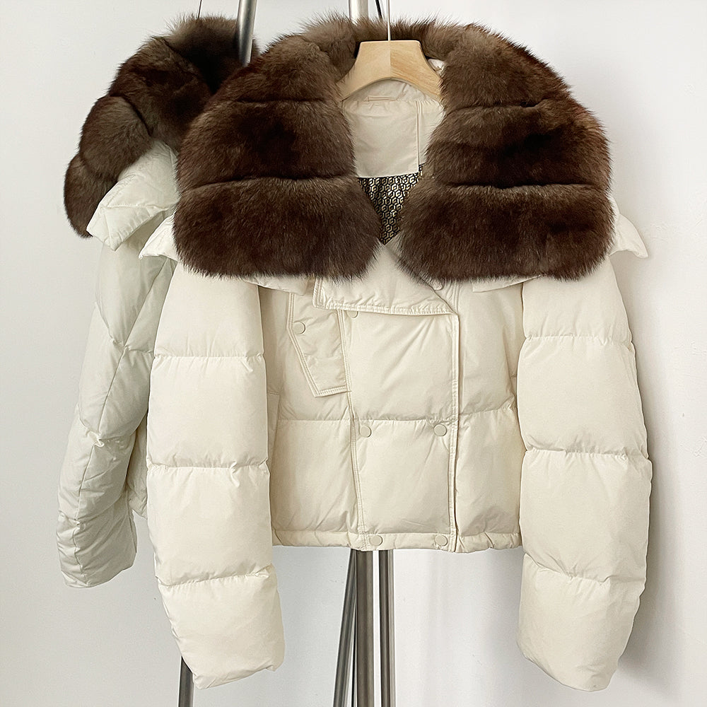 OFTBUY New Short Winter Clothing Women Thickened Warm Fluffy Raccoon Fur Puffer Jacket Female Real Fox Fur Collar Down Coat