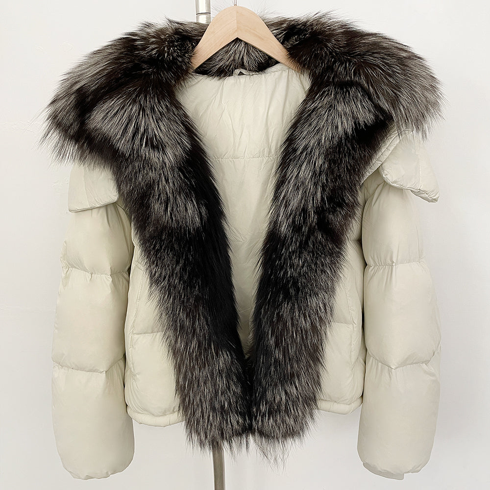 OFTBUY Ultra-Luxury 90% Duck Down Puffer Jacket with Oversized Real Fox & Raccoon Fur Collar