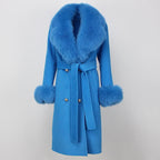 OFTBUY Winter Jacket Women Long Natural Wool Blends Cashmere Real Fur Coat Double Breasted Belt Warm Streetwear New Fashion