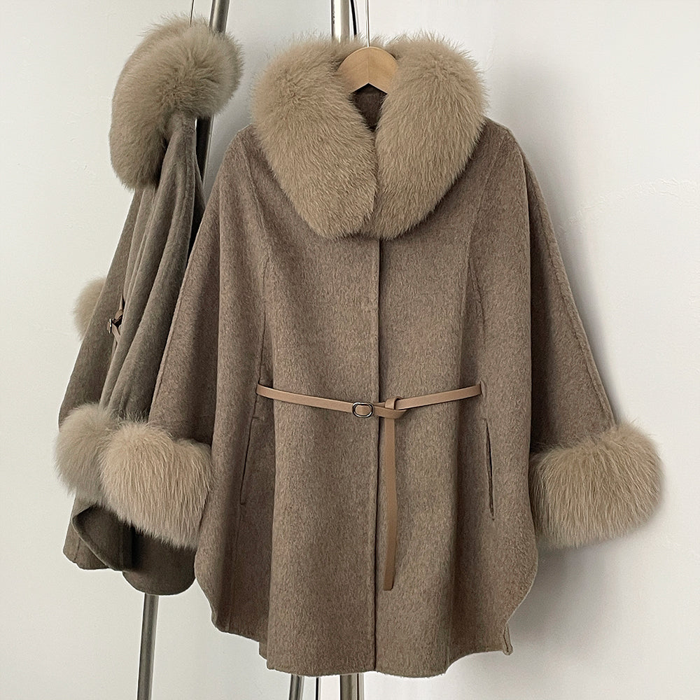 OFTBUY New Autumn Winter Coat Wool Women's Fur Sleeve Detachable Real Fox Fur Collar Warm A-line Jacket Luxury Thick Female Coat