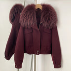 OFTBUY Short 100% Wool Coat Fahsion New Autumn Winter Real Fox Fur Top Clothes Women Natural Fur Cashmere Woolen Jacket Female