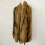 OFTBUY Luxury Long-Line Faux Fur Gilet - Premium Vegan Fox Fur Sleeveless Overcoat with Oversized Shawl Collar