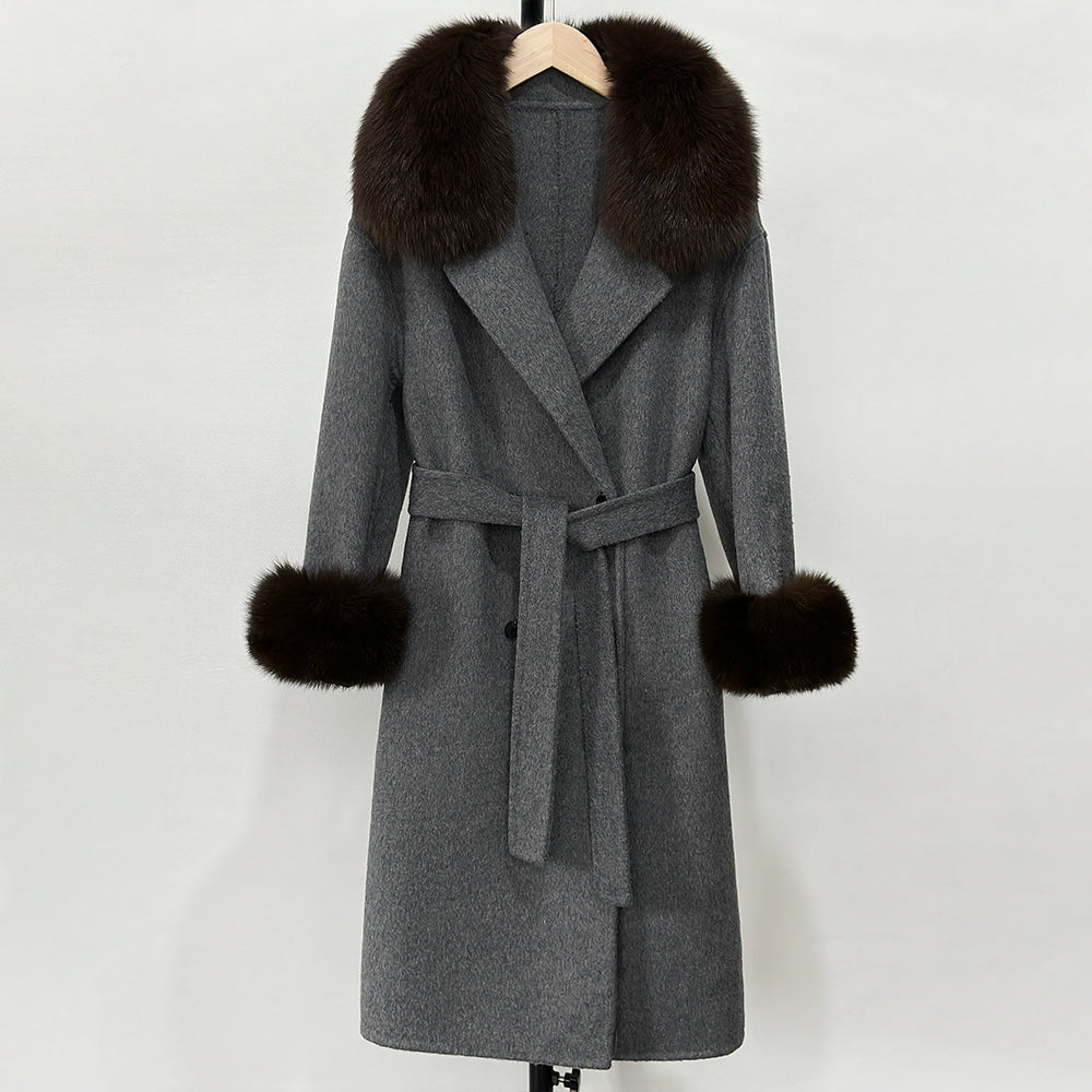 OFTBUY Wholesale New Autumn Winter Clothes Women Real Fox Fur 100% Wool Coat Female Fashion Warm Long Natural Fur Woolen Jacket