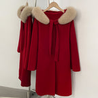 OFTBUY New Autumn Winter Natural Fur 100% Woolen Clothing Long Hooded Real Fox Fur Collar Elegant Double-sided Wool Coat Female