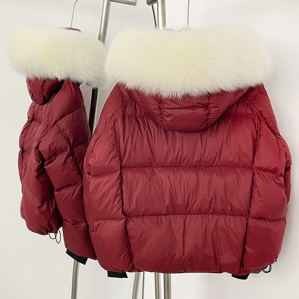 OFTBUY New Autumn Winter Top Clothing Women Tnickened Warm Fluffy Puffer Jacket Femlae Hooded Real Fox Fur Collar Down Caot