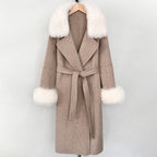 OFTBUY Fashion Warm Wool Coat with Real Fox Fur Collar New Autumn Winter Long Clothing Women Belt Elegant Woolen Jcacket Female