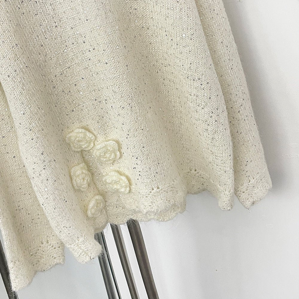 OFTBUY New Spring Autumn Loose Sequins Clothes Women Flowers Bow Knit Pullovers Jacket Female Real Fox Fur Back-length Sweater