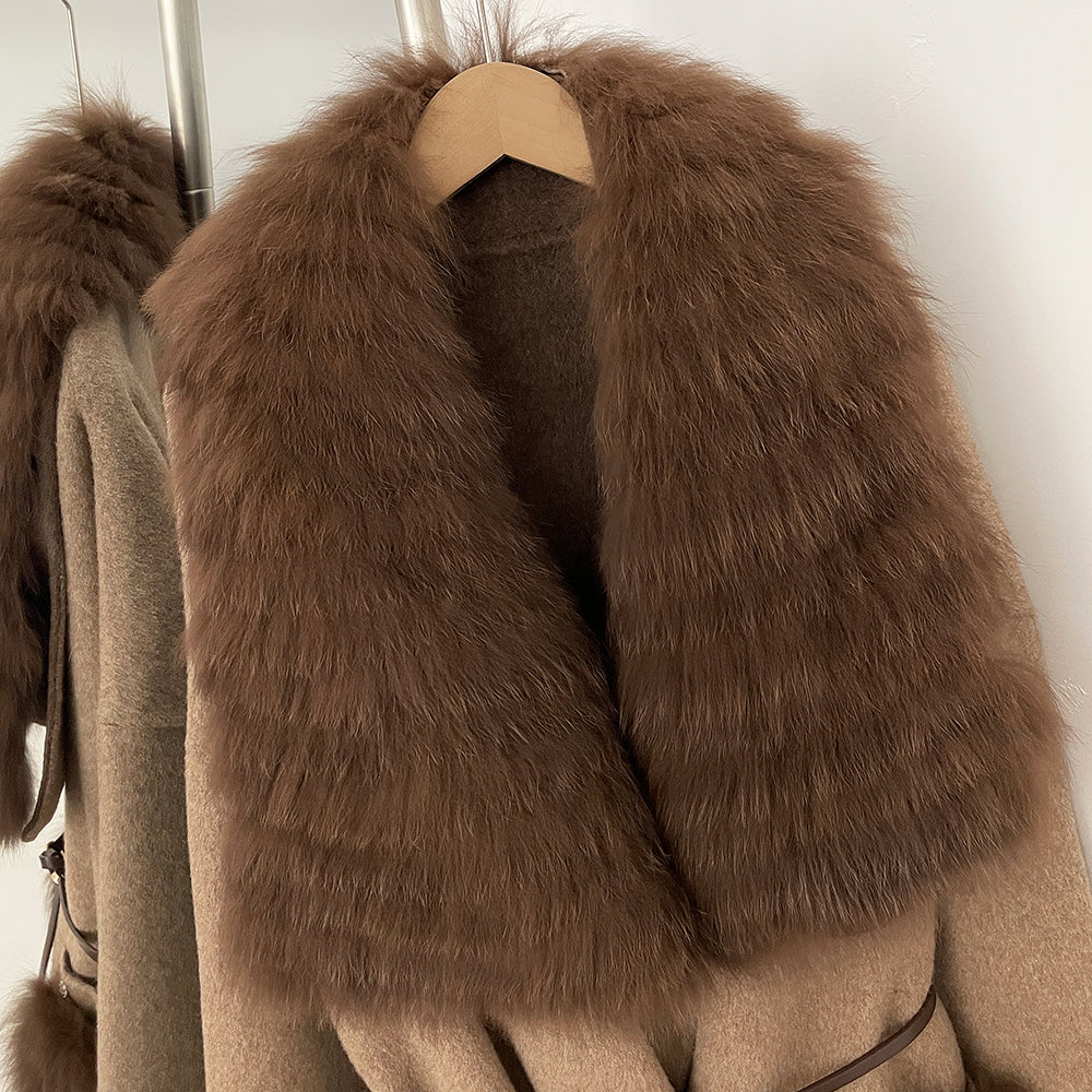 OFTBUY Fur Pockets Winter Luxury Outerwear Woolen Jacket Female New Women's Double Face Wool Coat with Large Real Fox Fur Collar