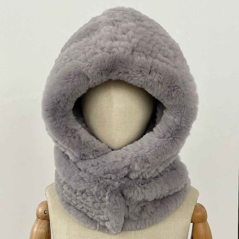 OFTBUY New Winter Cute Windproof Real Fur Cycling Cap with Muffler Female Thick Warm Natural Rabbit Fur Bomber Hat Scarf Women
