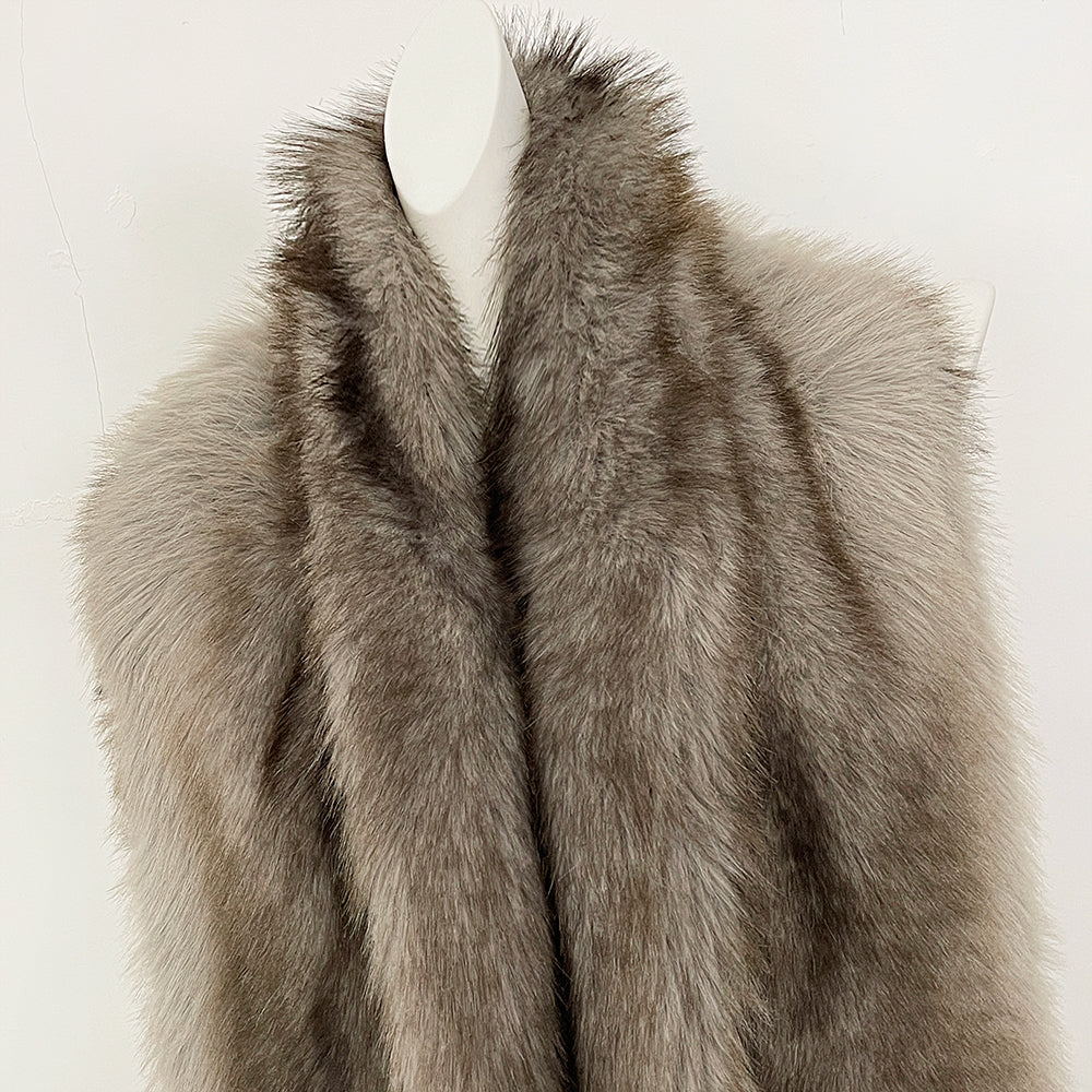 OFTBUY Luxury Long-Line Faux Fur Gilet - Premium Vegan Fox Fur Sleeveless Overcoat with Oversized Shawl Collar