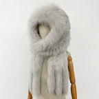 OFTBUY Hot Sales Fashion Fluffy White Natural Fox Fur Hat with Scarf Women Winter Female Thickened Warm Long Real Fur Cap Child