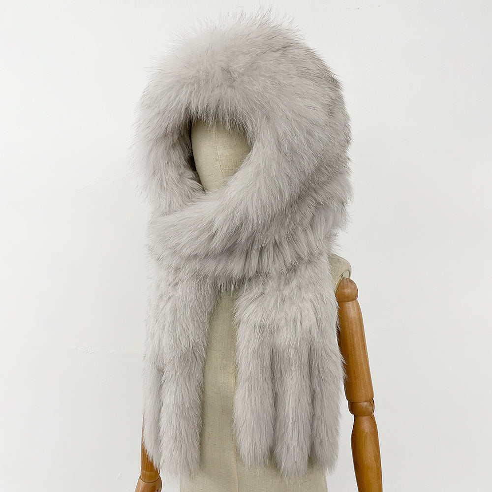 OFTBUY Hot Sales Fashion Fluffy White Natural Fox Fur Hat with Scarf Women Winter Female Thickened Warm Long Real Fur Cap Child