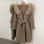 OFTBUY Long Hooded Real Fox Fur Wool Jacket Women New Autumn Winter Woolen Clothes Female Fashion Warm Natural Fur Woolen Coat