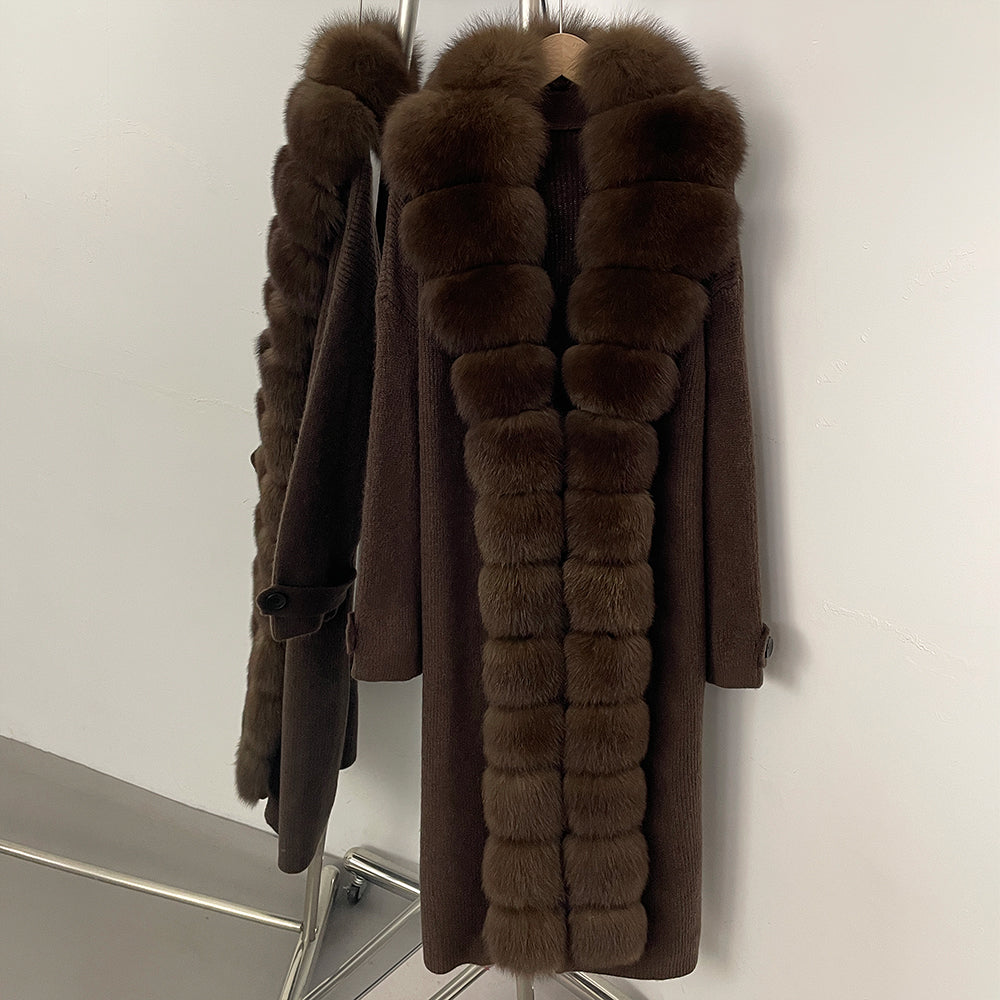 OFTBUY Elegant Fashion Outerwear Female New Women's Knit Long Coat with Full Real Fox Fur Warm Winter Natural Fur Collar Sweater