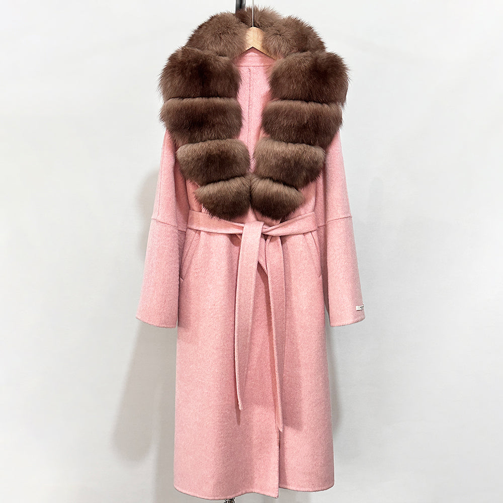 OFTBUY New Autumn Winter Top Clothes Female Long Big Real Fox Fur Collar Woolen Jacket Women Fashion Warm Cashmere Wool Coat