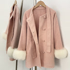 OFTBUY Warm Long Sleeves Woolen Jacket Female New Autumn Winter Clothes Women Fashion 100% Wool Coat with Real Fox Fur Cuffs =