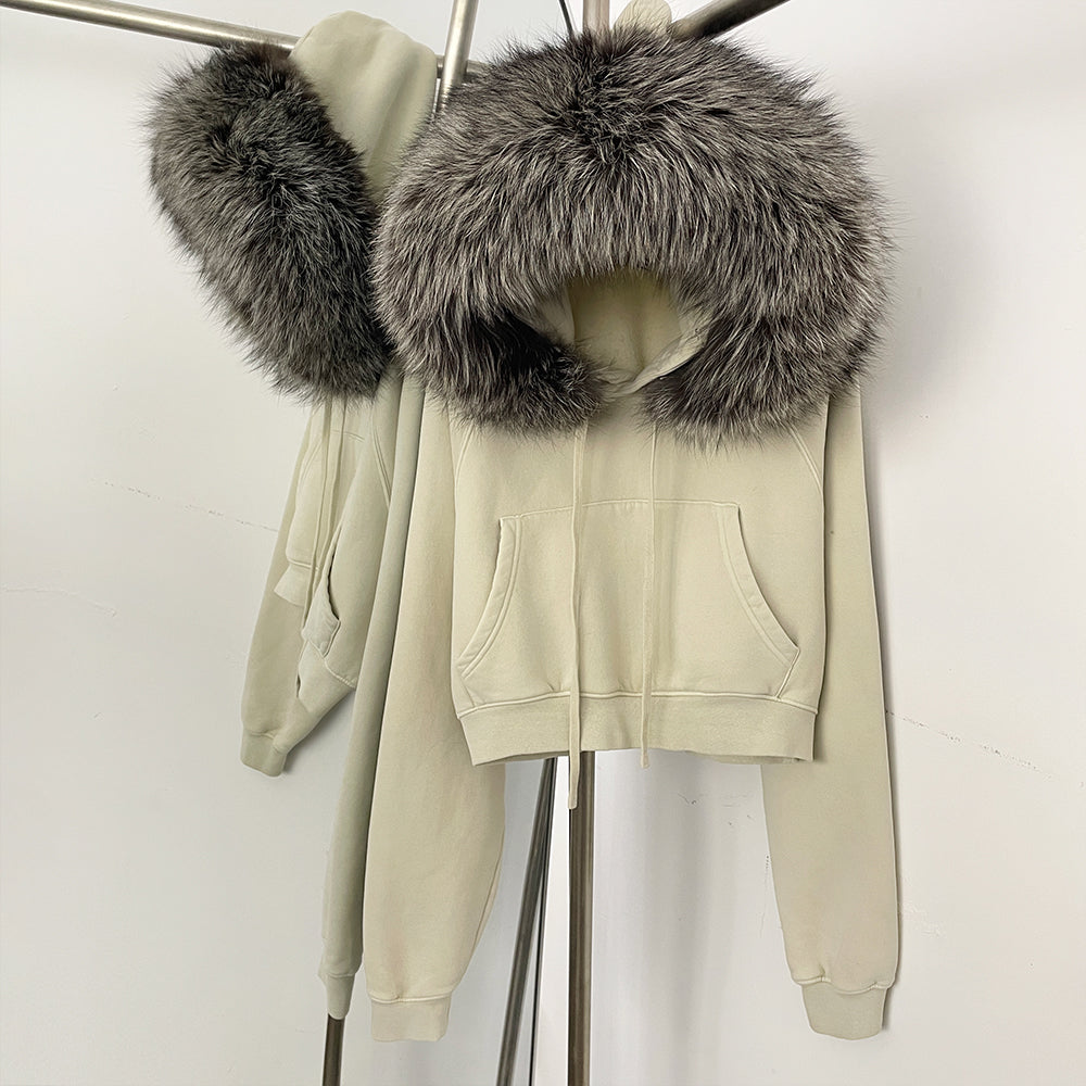 OFTBUY Casual Y2K Hoodie Real Fox Fur Collar Thickened Streetwear Hiphop Hoodie Sweatshirt Vintage Rock Goth Loose Punk Jacket