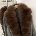 OFTBUY New Women's Knit Long Coat with Full Real Fox Fur  Belted Pockets Warm Winter Elegant Fashion Outerwear Cardigan Sweater