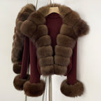 OFTBUY New Autumn Winter Knit Clothing Female Women's Short Cardigan with Big Real Fox Fur Collar Natural Fur Warm Sweater Lady