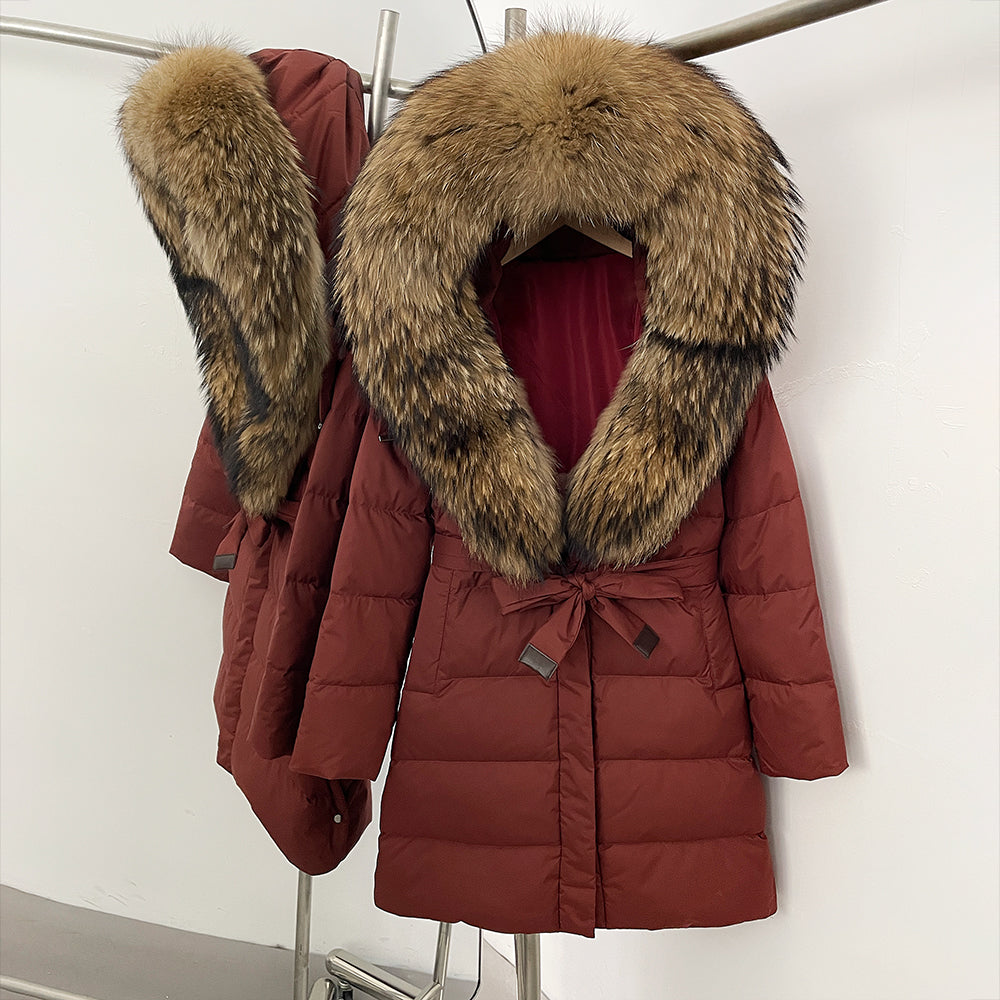 OFTBUY New Winter Genuine Fox Fur Hooded Puffer Coat Women Women's White Duck Down Jacket Outerwear Female Fashion Parkas