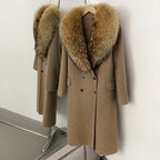 OFTBUY Woolen Coat Female Women's Luxury Double-Faced Wool Jacket Winter Oversize Real Fox Fur Double Breasted Elegant Outerwear