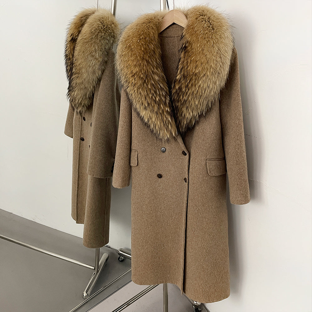 OFTBUY Woolen Coat Female Women's Luxury Double-Faced Wool Jacket Winter Oversize Real Fox Fur Double Breasted Elegant Outerwear