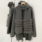 OFTBUY Elegant Cardigan Sweater New Women's Knit Coat with Real Fox Fur Loose Fit Pockets Warm Winter Fashion Cardigan Female
