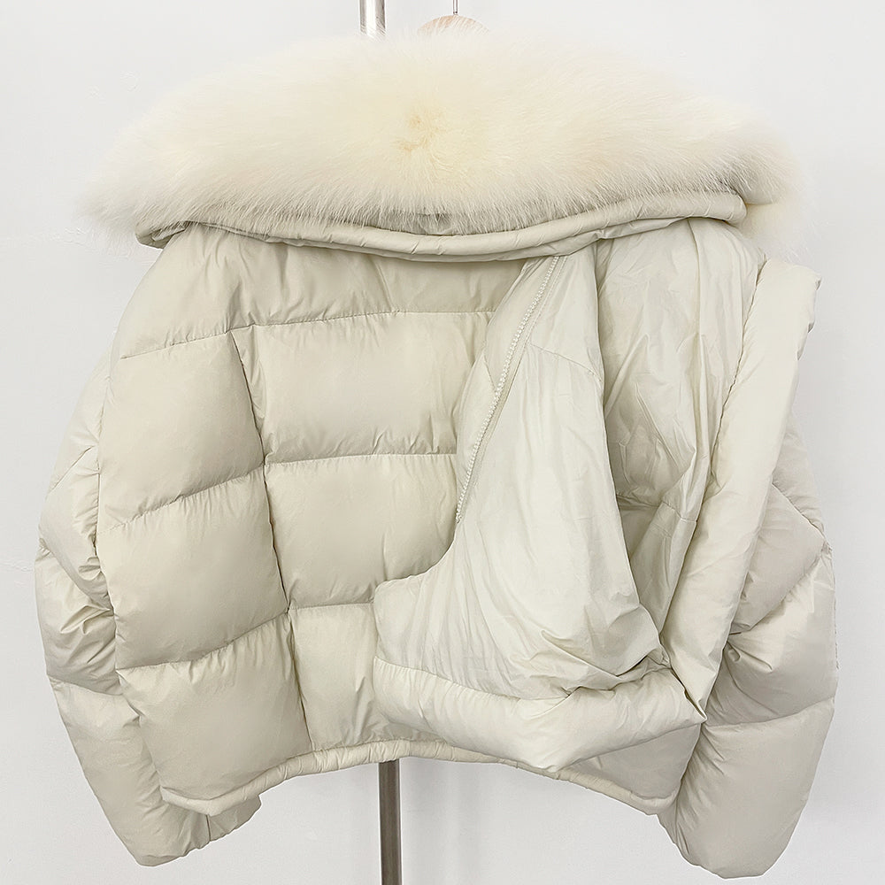 OFTBUY Ultra-Luxury 90% Duck Down Puffer Jacket with Oversized Real Fox & Raccoon Fur Collar