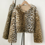 OFTBUY New Autumn Winter Clothing Women Short Thick Warm Artificial Fake Fur Coat Female Luxury Leopard O-neck Faux Fur Jacket