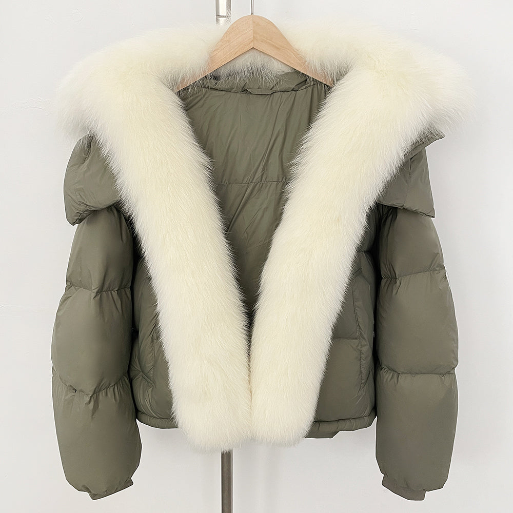 OFTBUY Ultra-Luxury 90% Duck Down Puffer Jacket with Oversized Real Fox & Raccoon Fur Collar