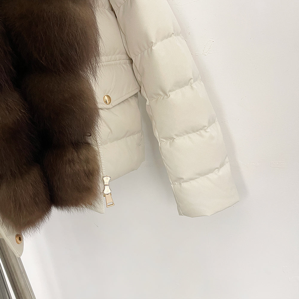 OFTBUY Real Fox Fur Collar Drawstring Waist Duck Down Puffer Coat New Women's Short Down Jacket Winter Luxury Outerwear