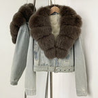 OFTBUY Real Fox Fur Collar Down Inner Lid Denim Jacket Female New Fashion Thick Warm Clothes Women Short Fluffy Puffer Jacket