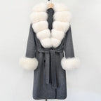 OFTBUY Wholesale New Autumn Winter Clothes Long Natural Woolen Coat Women Fashion Warm 100% Wool Real Fox Fur Jacket Overcoat