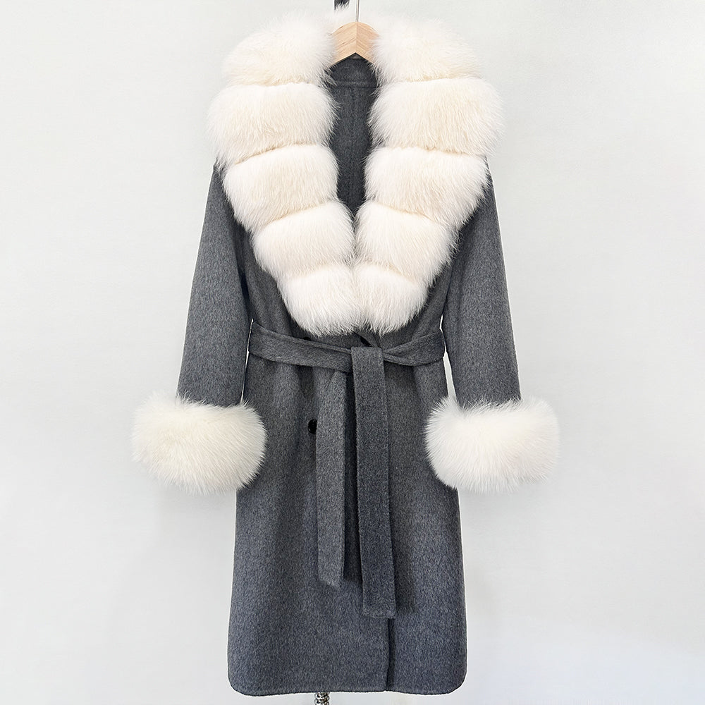 OFTBUY Wholesale New Autumn Winter Clothes Long Natural Woolen Coat Women Fashion Warm 100% Wool Real Fox Fur Jacket Overcoat