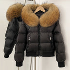 OFTBUY Big Natural Raccoon Fur Fluffy Puffer Jacket Women Knit Cuff Real Fur Collar White Duck Down Coat New Winter Top Clothes