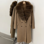 OFTBUY Woolen Coat Female Women's Luxury Double-Faced Wool Jacket Winter Oversize Real Fox Fur Double Breasted Elegant Outerwear