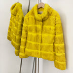 OFTBUY Women Horizontal Striped Real Rabbit Fur Coat Luxury Camel Fur Jacket with Stand Collar New Warm Winter Outerwear Female