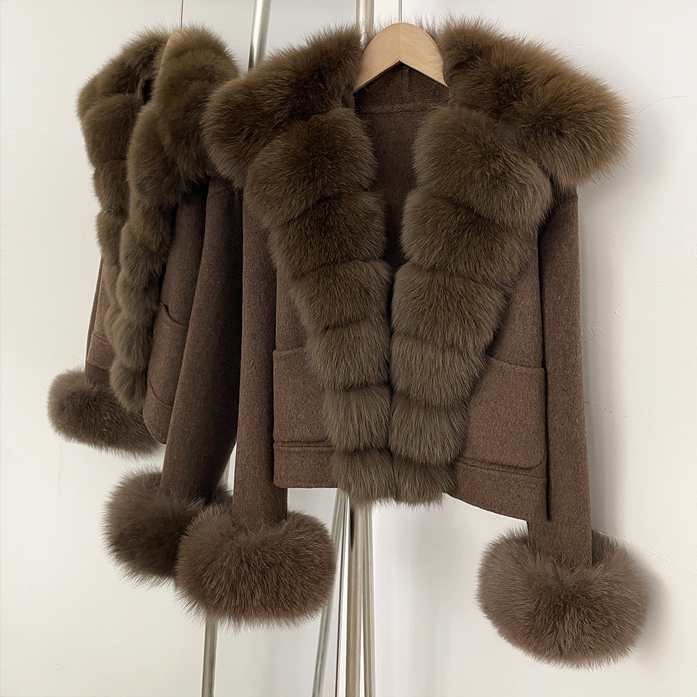 OFTBUY Woolen Jacket New Women's Short Double-Faced Wool Coat with Real Fox Fur Pockets Luxury Warm Winter Fashion Outerwear