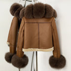 OFTBUY New Winter Real Fox Fur Collar and Cuffs Clothes Women Short Faux Leather Fake Fur Inner Jacket Female Thick Warm Coat