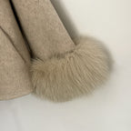 OFTBUY New Women's Double-Faced Wool Coat with Real Fox Fur Cuffs Lapel Collar Coat Design Warm Winter Elegant Fashion Outerwear