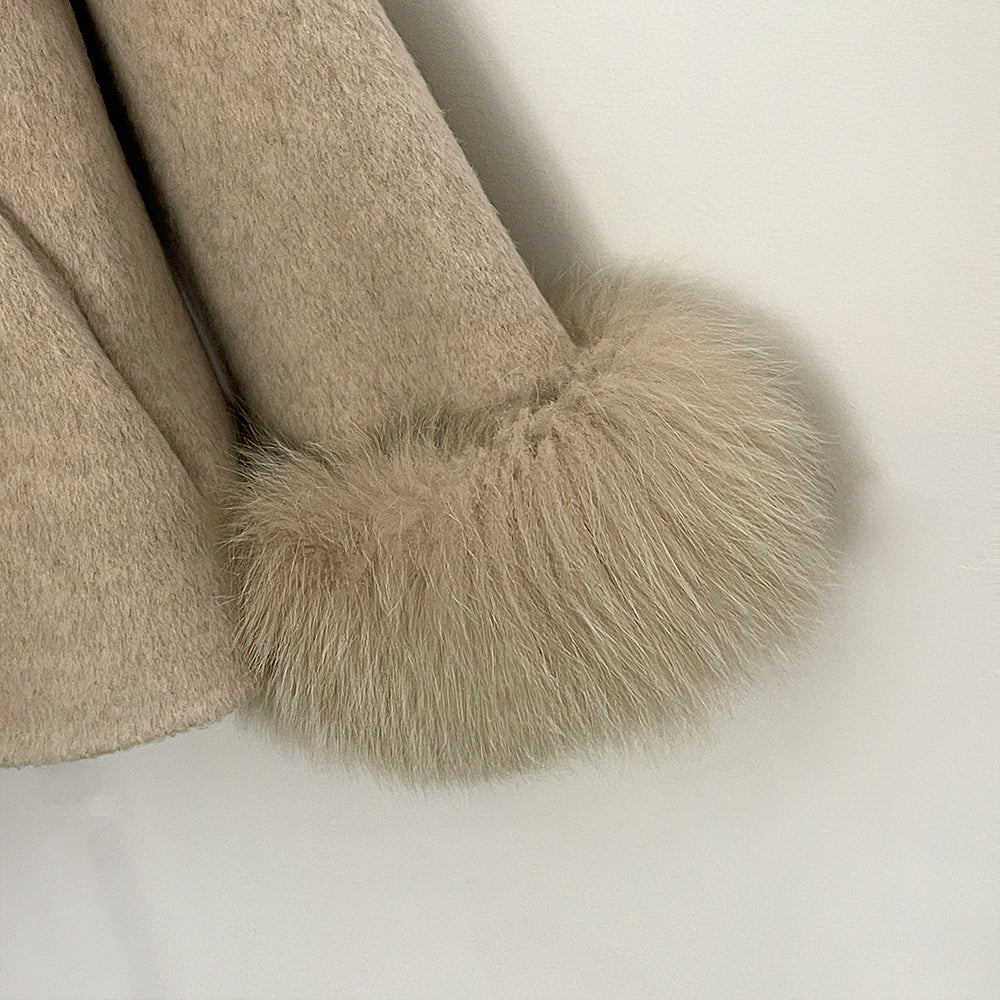 OFTBUY New Women's Double-Faced Wool Coat with Real Fox Fur Cuffs Lapel Collar Coat Design Warm Winter Elegant Fashion Outerwear
